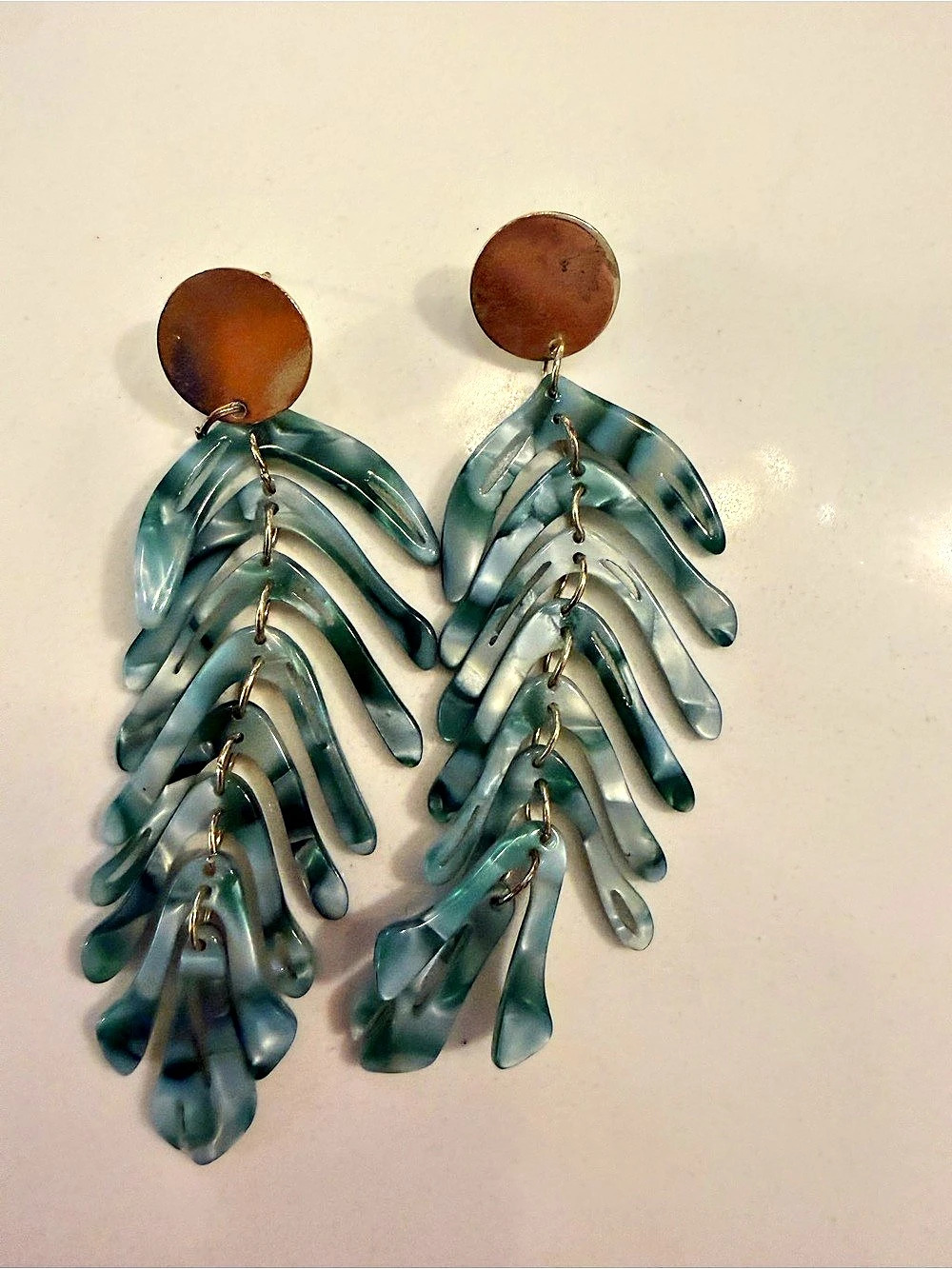 Blue & Green Statement Dangle Earrings